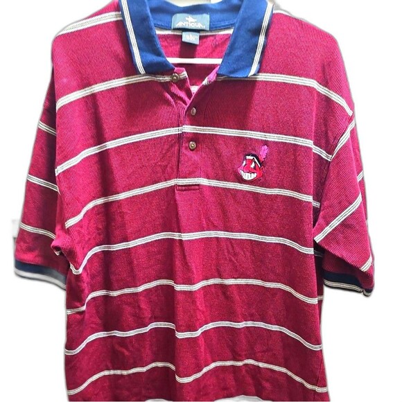 Other - Cleveland Indians Chief Wahoo Mens Antigua Polo Shirt sz. L Mlb Navy Red Stripes